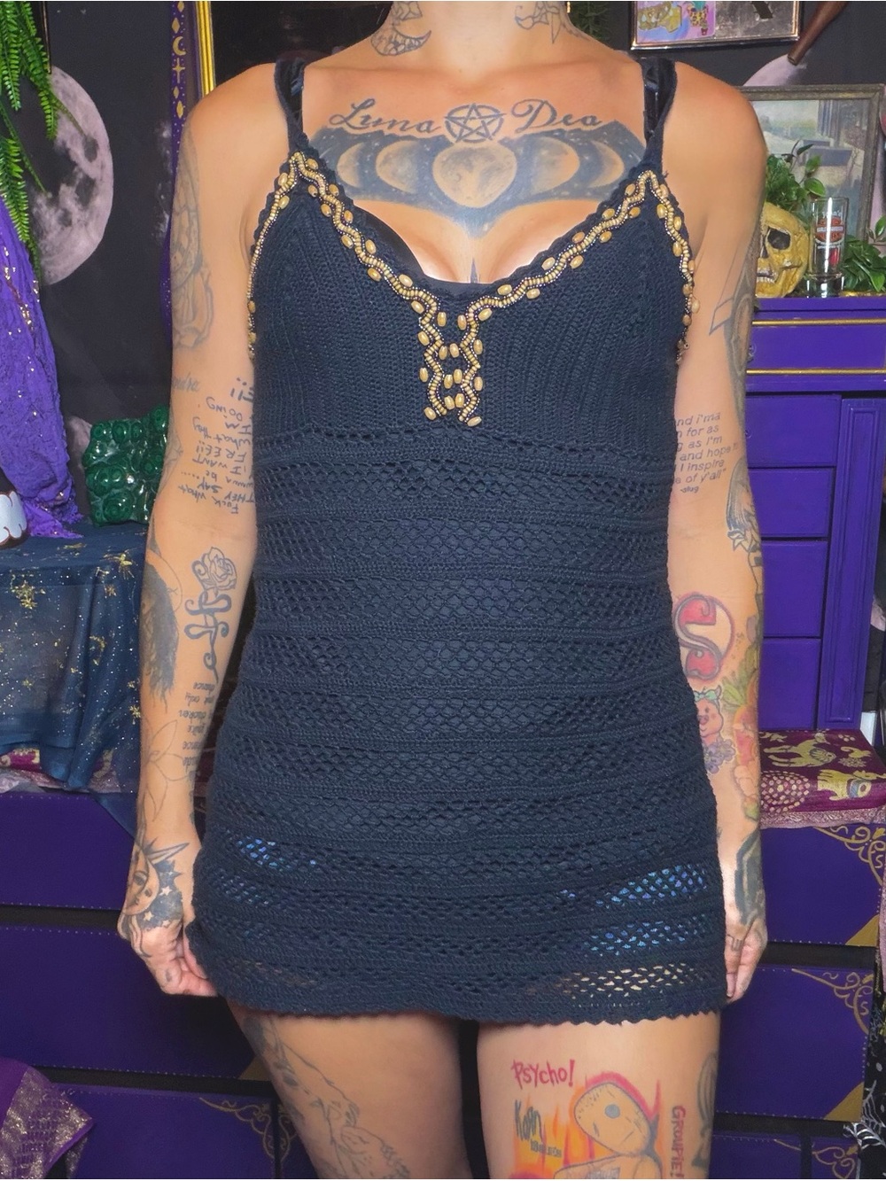 Y2K INC Boho Fairy Crotchet Beaded Tank Top Size Medium